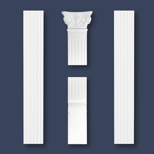 MARBET DESIGN Pilaster, Styropor in weiß - Barocke Flachsäule Stuck Dekorbau Wandpfeiler Pfeiler historische Wanddekoration Innenbereich, Komplettset: Basis, Schaft & Kapitell (PL-01)