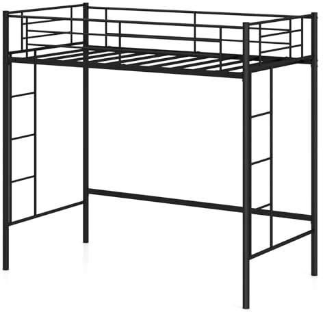 Multigot Metal Bunk Bed, 2 Ladders Single Loft Bed Frame (Black)