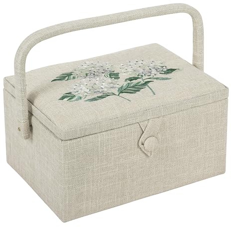 Hobby Gift Medium Sewing Box Craft Storage Box with Handle Internal Accessories Tray Pin Cushion and Pocket for Sewing Knitting and Hobby Supplies