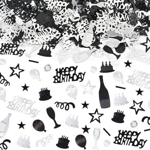 Burgeon konfetti födelsedag bordsdekoration, Happy Birthday-konfetti svart silver, spridd dekoration födelsedag dekoration flicka pojke barn för födelsedagar fester, svart silver, 15 g