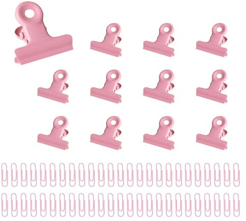 Zzcy Clip Bulldog Bisagra Rosa 12 Clips de Metal para Papel Clips Bulldog de 22 mm Clips de Carpeta de Oficina de Metal con 50 Clips de Papel para Documentos, Fotos, Oficina, Hogar