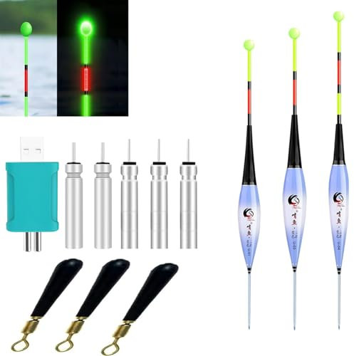 3 Stück Led Posen Angeln | Schwimmer Angeln Mit Bissanzeiger | LED Leuchtpose Angelposen Angelzubehör | Knicklichtpose Angelposen Nacht-Angeln Für Crappie,Hecht,Barsch,Karpfen Am See,Fluss (C)