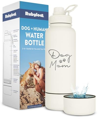 Rubyloo Dog Mom Water Bottle with Detachable Bowl for Dog Lovers
