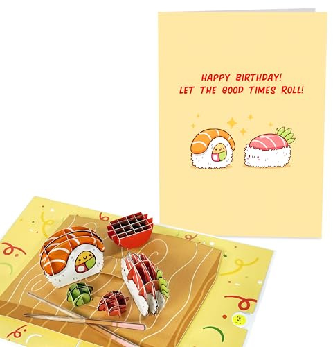 Biglietto Pop Up Sushi - Let The Good Times Roll - Divertente Biglietto Compleanno 3D Per Uomo Donna - Design Sushi Giapponese - Biglietti Auguri Fatti A Mano Con Adesivi E Busta - Di Central 23