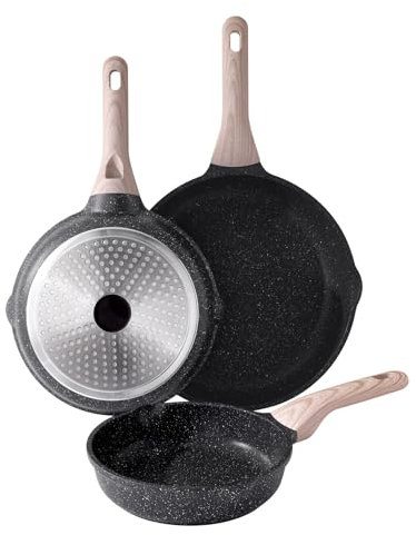 Kordisen 3-teiliges Antihaft Bratpfannen-Set 20/24/28 cm, Granit Beschichtung Induktion Pfanne, Gesund und Ungiftig, PFOA Frei