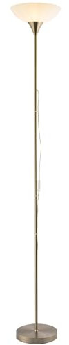 Happy Homewares Modern Satin Nickel Uplighter Floor Lamp with Opal White Polycarbonate Shade | 180cm x 27cm | Rocker Switch on Hanging Cable | 1 x 11w
