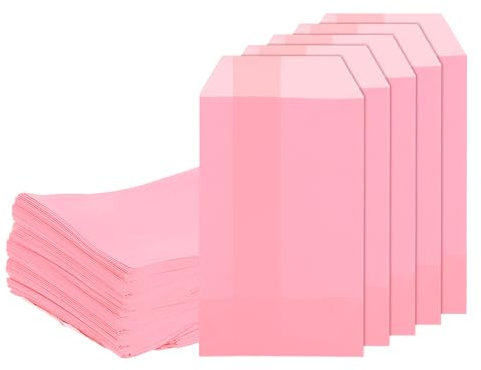 sourcing map 200Pcs Kraft Paper Treat Bags, 6 x 3 Greaseproof Kraft Candy Bags Flat Favor for Bakery Cookies Dessert Chocolate Soap Wedding Party, Pink