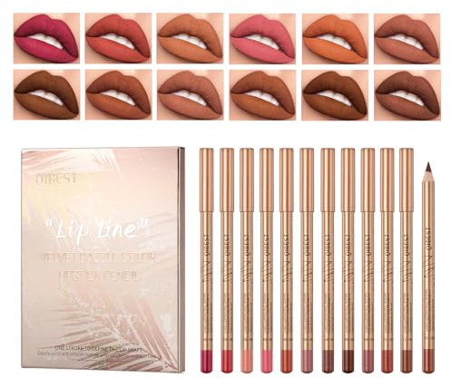 12 colori Set di Lip Liner, Penna per Labbra Impermeabile, Matita Labbra No Transfer, Non Scololorisce e Non Sbava, A Lunga Tenuta, per Contornare le Labbra