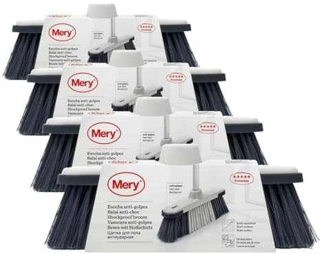 Mery | Escoba Antigolpes | Cepillo para Barrer | Atrapa Polvo | Multi-Superficies | No Deja Rastro | Gris/Negro, 28.5x7.5x19.5 cm (Paquete de 4)