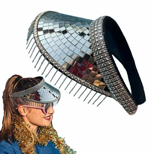 Vibhgtf Silverhatt med discoboll och glittrande kristaller - nattklubbkeps | för festivaler. Perfekt för festivaler, fester, scener och juldekorationer.