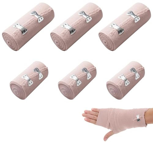 Elastische Binde, 6 Stück Elastische Bandage,ElastischerVerband,ElastischeBinden Mit Metallclips Für Knöchelunterstützung, Arm- Bein- Oder Brustkorbverletzungen(4,5 * 7,5cm,4,5 * 10cm)