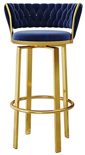 Tabouret de Barre pivotant en Velours avec Repose-Pieds Ronds et Pattes dorées, mobilier Moderne Meubles à Manger de Cuisine-barreau de Bar (Taille: 65 cm, Couleur: Bleu)