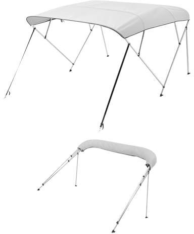 VEVOR Båttält med 4 Bågar, 600D Polyester Solskydd med Ram Av Aluminiumlegering, Vattentät Solskydd med Förvaringsväska, Bredd 213 till 244 cm Ljusgrå
