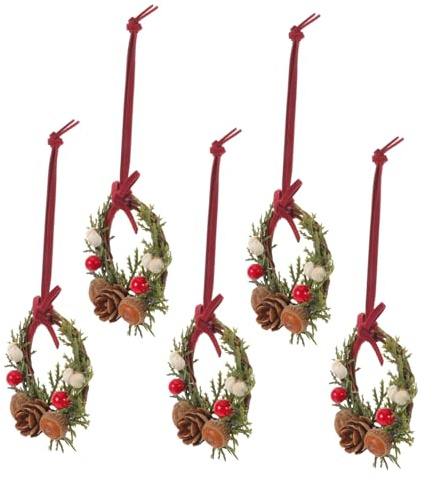 Toyvian 5pièces Mini Couronnes De Noël pour Porte Entrée Couronne De Sapin De Noël pour Fenêtre De Cuisine Décoration Suspendue pour Maison De Poupée