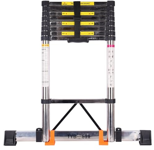 Scala Telescopica in Alluminio 3.5m con Barra Stabilizzatrice e Ruote, Pieghevole Portatile, Scala Estensibile Professionale per Casa, Giardino e Lavori Esterni, Carico 150KG