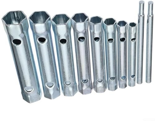 Juego de 10 llaves de tubo métricas de 6 a 22 mm, llave de tubo de doble extremo para reparación de automóviles y fontanería, llave tubular de acero al carbono recubierto de zinc