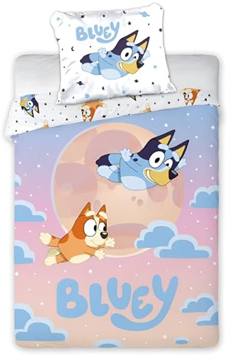 BrandMac Bluey & Bingo - Juego de ropa de cama infantil, funda de edredón de 140 x 200 cm y funda de almohada de 50 x 70 cm, juego de ropa de cama oficial Bluey | Diseño de dibujos animados coloridos