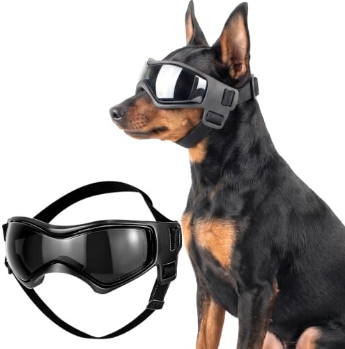 Gkhlg 1 Piece Dog Goggles Anti UV Soft Silicone Adjustable Strap for Small Breed Dogs Eye Protection for Driving Hiking Beach Forest Outdoor Activities (Black, S)