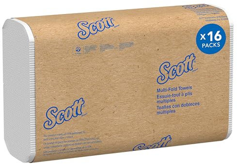 Scott® Papierhandtücher mit Multifold-Z-Falz 1804, 1-lagiges weißes Handtuchpapier, FSC-zertifiziert, 16 Packungen x 250 Papierhandtücher (insg. 4.000), Kompatibel mit Universal-Papiertuchspendern