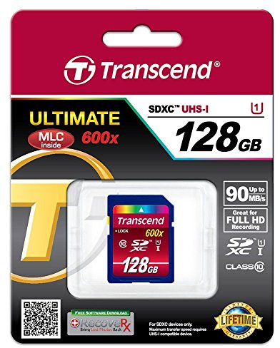 Transcend SDXC Card 128GB Class 10 UHS - Tarjeta de memoria SecureDigital de 128 GB (conmutador protección contra escritura, clase: 10, SDXC, UHS I, 600x), azul