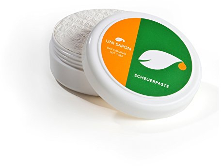 BIO Putzstein - Scheuerpaste von Uni Sapon - umweltschonend - chemiefrei - für Chrom- Ceran- Alu- Kunststoff uvm. - ob im Haus oder Draußen - 250 g