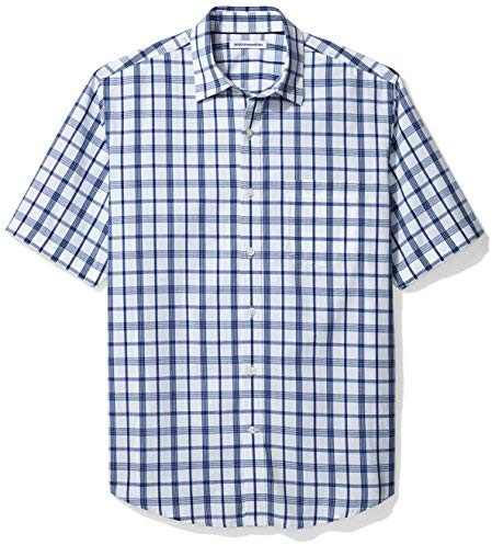 Amazon Essentials Camicia in Popeline a Maniche Corte Regular Fit Uomo, Blu Scuro Bianco Motivo Scozzese, XL