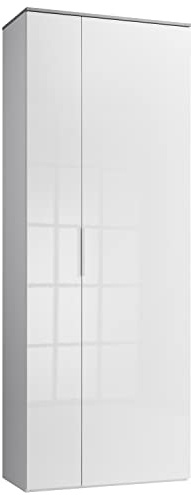Composad | Armadio della Linea GALAVERNA con 2 Ante, Armadio Ingresso, Mobile Salvaspazio Contenitore, (LxAxP) 70x188x35 cm, Cemento e Bianco Laccato, Ingresso, Ripostiglio, Made in Italy