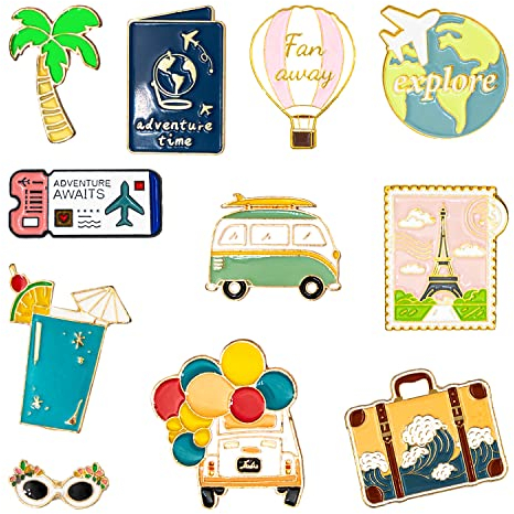 11 pièces Badges en émail Insignes broches broches Épingles à badge en métal Accessoire de mode pour femme adolescente Convient pour les sacs de vêtements vestes artisanat bricolage (Vacation)