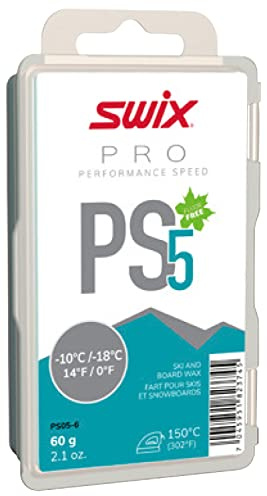 Swix PS5 Turquoise Pro Speed Ski and Snowboard Iron-On Wax for Cold Temperatures, 60g