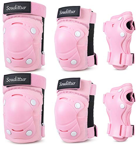 Soudittur Knieschoner Kinder Inliner Protektoren Set 3 IN 1 Knieschützer Kinder Ellenbogenschoner Handgelenkschoner Schützer Set für Inline-Skates Rollschuhe Skateboarding Scooter Fahren (Rosa, M)