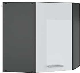 Vicco Eckhängeschrank R-Line, Küchen-Eckschrank, Weiß Hochglanz/Anthrazit, 57 cm
