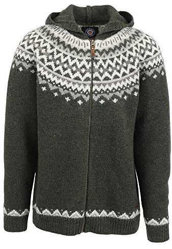 ICEWEAR Skjaldbreiður Hooded Wool Sweater (Green, L)