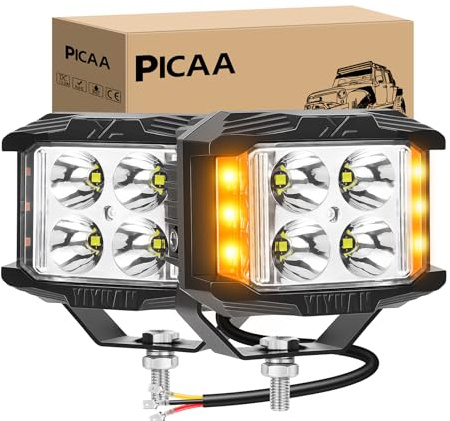 PICAA phare de travail led, 4 Pouces 35W Tireur latéral stroboscope Blanc ambre Lumière de Travail, Hors Route Conduite Lumière Spot Feux de brouillard pour Jeep Camion ATV SUV Voiture Bateau (2PCS)