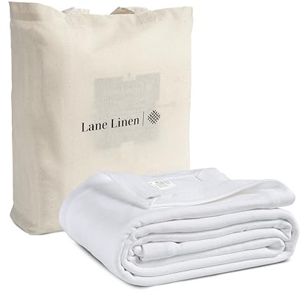 LANE LINEN Blanket Queen Size for Bed 100% Cotton Bed Blankets 350 GSM - Year-Round Premium Essential, Soft, Cozy & Durable Herringbone Weave - Guest Room Essential & Ideal for Couples - White