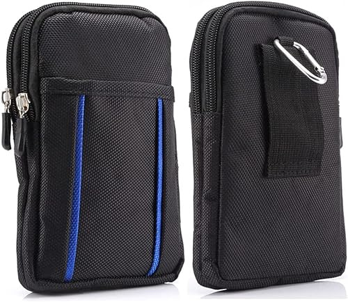 Vertikal mobiltelefon bältesväska svart, smartphone mobiltelefon bälte skal med klämma midjeväska höftväska resehölster midja hölster utomhus sport telefon väskor löpväska plånbok med karbinhakar