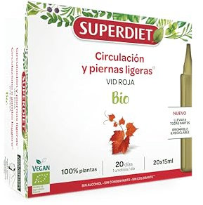 SUPERDIET - PIERNAS LIGERAS BIO - CIRCULACIÓN - UNIDOSE - FORMATO NÓMADA - VID ROJA - PRODUCIDO EN FRANCIA - FORMULACIÓN PROPIA - 20X15ML