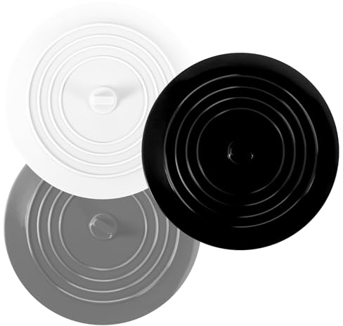 Opopark 3 Stück Abflussstopfen Silikon, Universal Stöpsel für Spülbecken Badewannenstöpsel Waschbeckenstöpsel für Küche, Bäder, Badewanne, Spüle - schwarz, weiß, grau