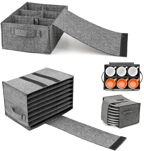 Portapiatti in Feltro,2 Pezzi Organizer per Piatti in Feltro per 8 Piatti 6 Tazze, Porta Piatti da Interno Mobile Accessori da Campeggio per Picnic,Cucina,Caravan,Viaggi e Feste Risparmio di Spazio