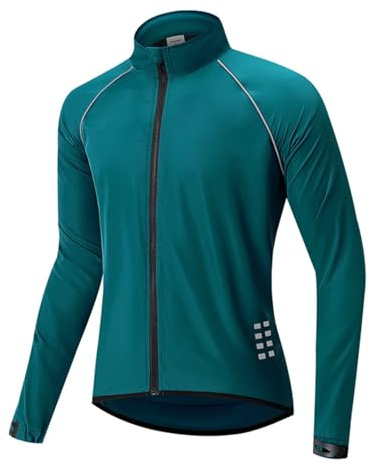 CLMETHE Veste de cyclisme pour hommes Jersey léger imperméable imperméable coupe-vent vélo vélo vestes d'équitation course randonnée maillots avec poche zippée,Blue-ASIA2XL/EURXL