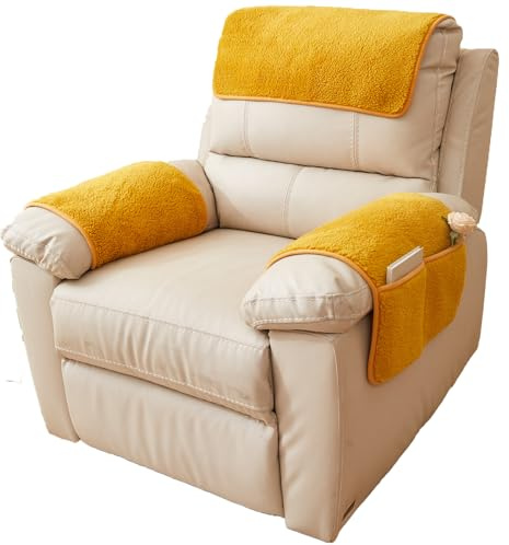 QSZTJJ Housse de Fauteuil Extensible, Housse D'accoudoir De Canapé avec Poche ，1/2/3 Places Canapé Appuie-tête，Fauteuil Inclinable Housses D'accoudoir pour Maison Salon (Jaune,1 Place)