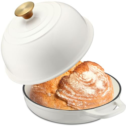 Tioncy Olla holandesa de masa madre con tapa para hornear pan, horno de pan redondo, horno holandés de hierro fundido esmaltado rústico para utensilios de cocina caseros de pan de masa madre, 5
