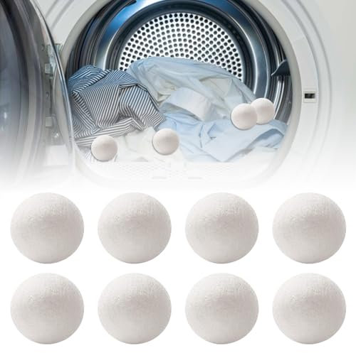 8PCS Balles de Séchage en Laine Naturelle,Boule Seche Linge Laine,Boules de Séchage en Laine,Balles Adoucissantes de Tissu,Balle de Sechage,Balles de Séchage pour Sèche-Linge,Réutilisables,Anti-Rides