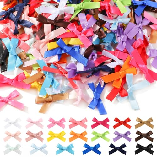 Jollybows 200 lazos de 4,5 cm, mini lazos coloridos de doble cara, para costura, manualidades, regalos, decoración de bodas