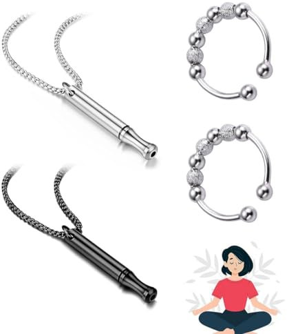 HQRKOTM 2 PCS Outils D'aide, Collier de Respiration Anti Tabac et Anti-Anxiété avec 2 Anneaux (Noir et Acier)