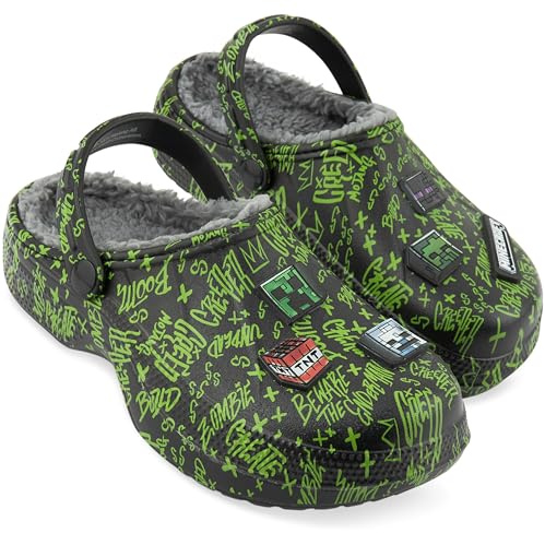 Get Trend Minecraft Zuecos Niño Invierno Forrados, Zapatillas de Casa con Pelo Suave, Clogs Antideslizantes, Regalos para Niños (36/37 EU, Verde Minecraft)