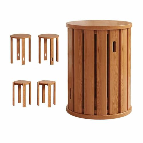 YHDMDQ 4-in-1 Taburetes Apilables De Madera, Taburete De Bar Redondas, Portátil Silla De Comedor, Versátil como Mesa Auxiliar, Mesita De Noche, Mesa De Café, Taburetes para Sala De Estar(Cherry)
