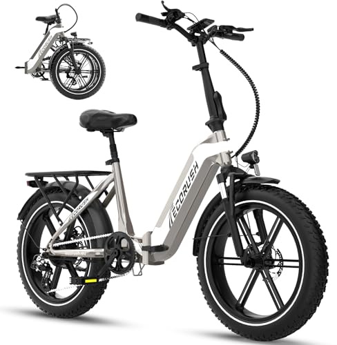 ECORUSH Vélo Électrique Pliable, Pneus 20×4,0 Pouces, Châssis Haute Résistance, Batterie de 48V 499.2Wh, 7 Vitesses, Écran LCD, VTT Électrique de 250W 25 km/h pour Hommes et Femmes