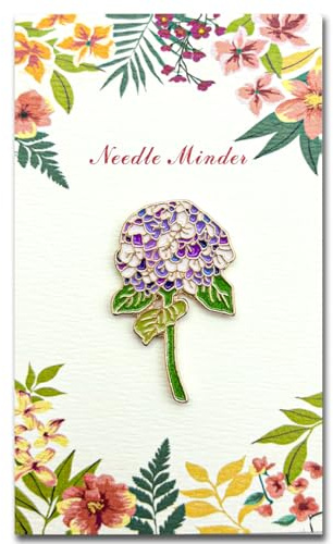 Needle Minder for Keeping Sewing & Embroidery Needles – Magnetic Needlepoint Holder, Cross Stitch Supplies – Secure & Decorative Needle Minders for Stitching & Crafting (Purple Hydrangea)