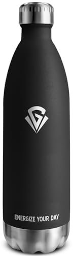 Gourde Inox 1L, Gourde Isotherme sans BPA, Bouteille d'eau Acier Inoxydable à Double Paroi, Réutilisable, Gourde Métal Étanche, Bouteille Isotherme pour Bureau, École, Gym, Camping, Sport, Yoga