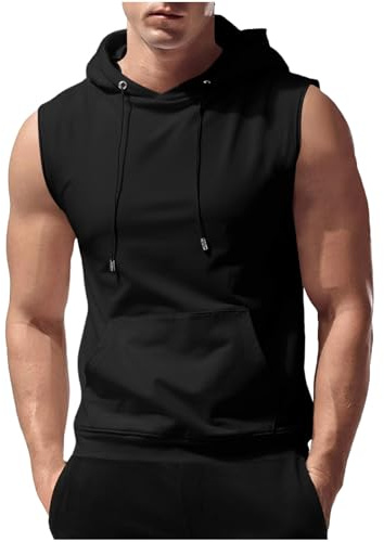 UHouse Debardeur Homme Ete Top Sport Débardeur Musculation à Capuche Tshirt Casual Teeshirt D'Été Haut Délavé Vêtements Noir XL